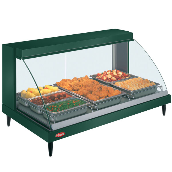 A green Hatco Glo-Ray countertop food warmer display case.