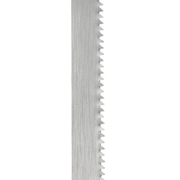 A Weston stainless steel replacement blade for a butcher hand meat saw with sharp teeth.