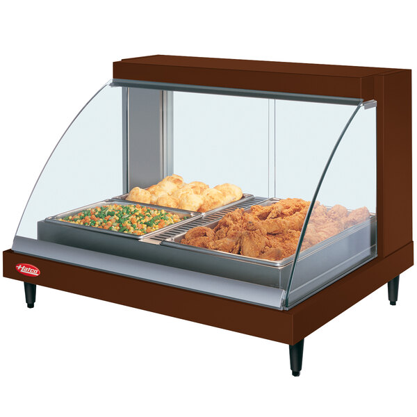A Hatco countertop hot food display case with food inside.