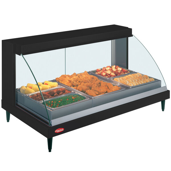 A black Hatco countertop display case with food in it.