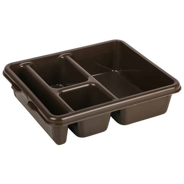 A brown plastic tray with four compartments.