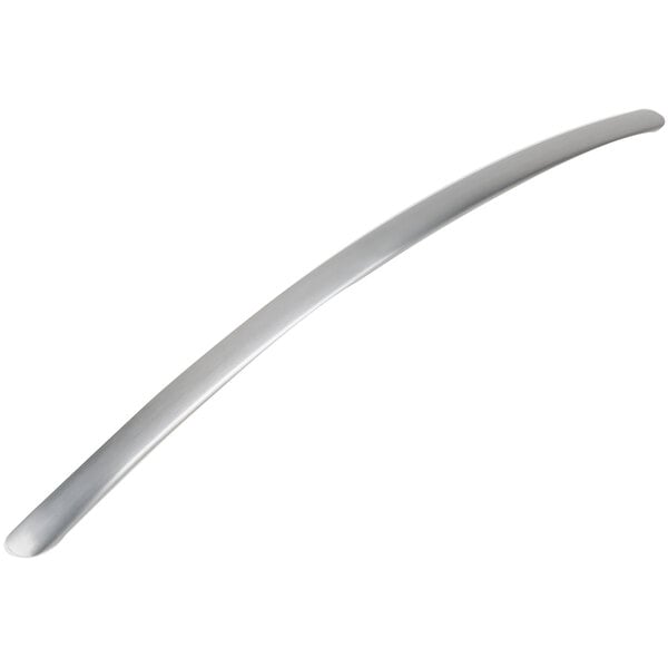 A curved silver metal handle for an Avantco countertop convection oven.