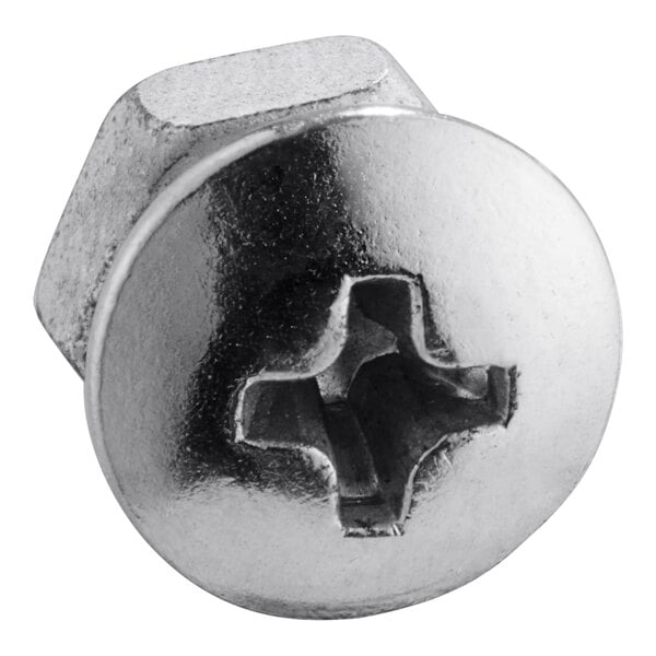 A silver metal screw with a cross on it.