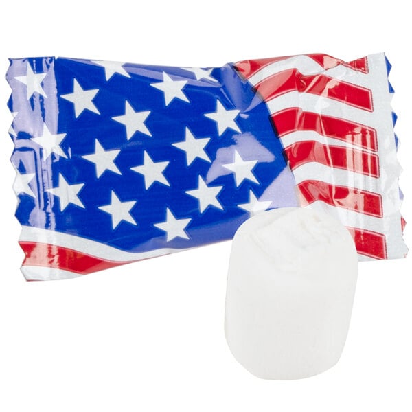 An individually wrapped American flag buttermint.