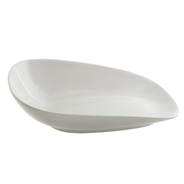 A white Oslo Sloped Bowl with a curved edge.