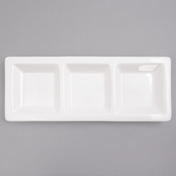A white rectangular tray with three compartments.