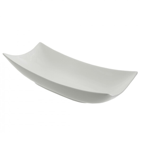 A white rectangular platter with curved edges.