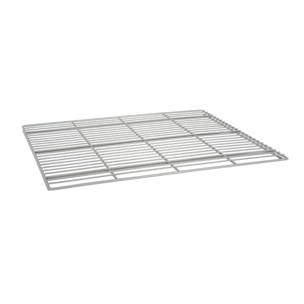 A Beverage-Air epoxy coated metal wire shelf with a grid on it.