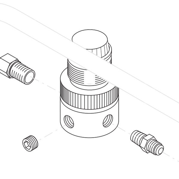 A drawing of a Bunn regulator valve assembly with a screw and nut.