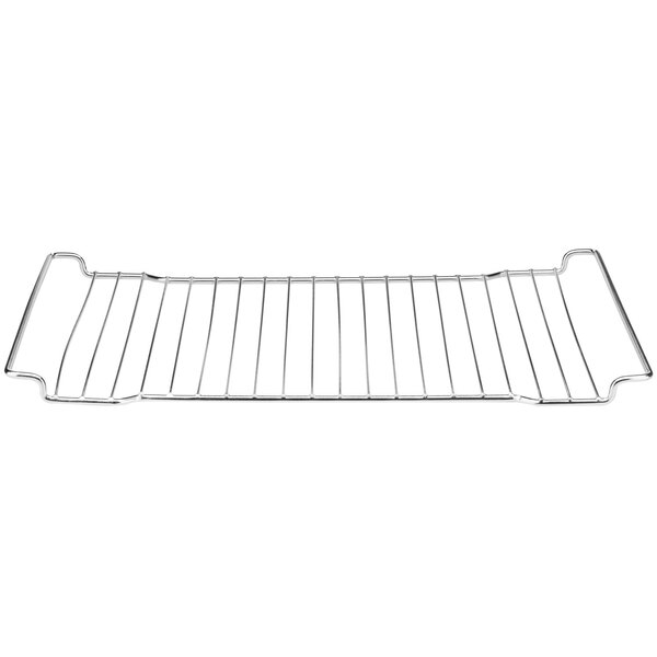 A nickel-plated metal baking rack for a Waring convection oven.