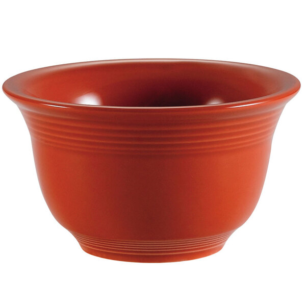 A red CAC Tango bouillon bowl with a handle.