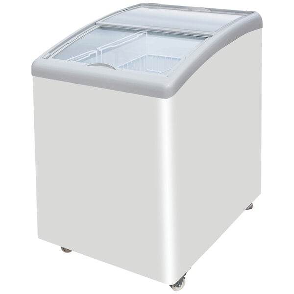 A white Excellence Mini Bunker Display Freezer with a glass top and door.