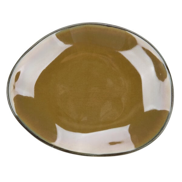 A brown plate with a white ellipse on a white background.