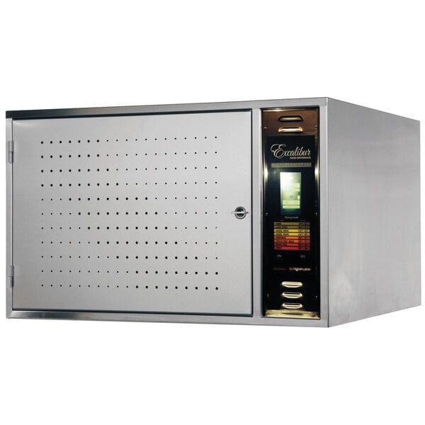A stainless steel Excalibur dehydrator with a door.