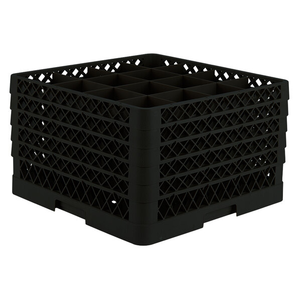 A Vollrath Traex black plastic glass rack with 16 compartments.