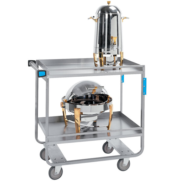 A Lakeside stainless steel utility cart with two shelves.