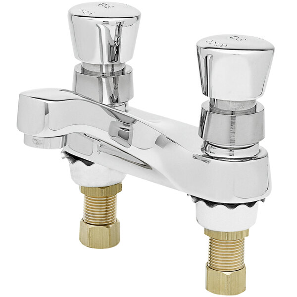A T&S metering faucet with push buttons and a vandal resistant aerator.