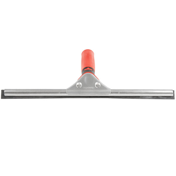 An Unger ErgoTec window squeegee with a red ergonomic handle.