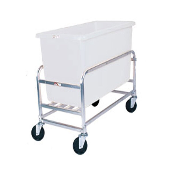 A white plastic tub on a Winholt metal cart.