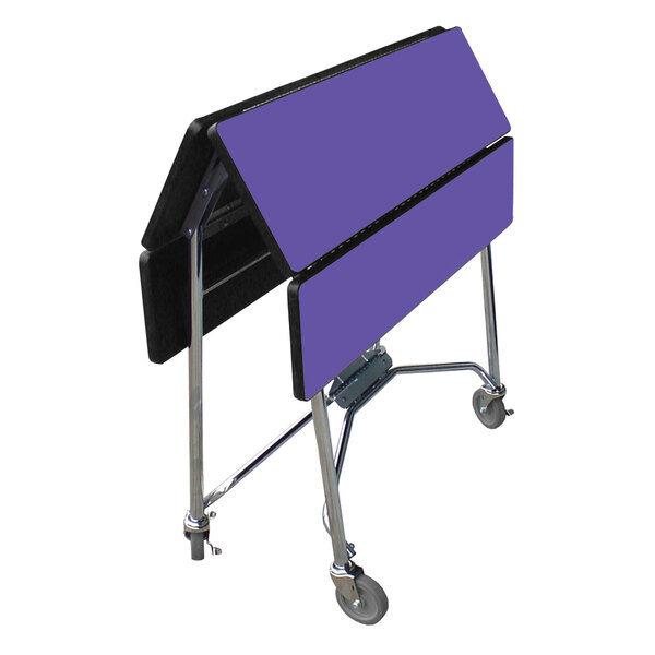 A purple Lakeside fold-up room service table with wheels.