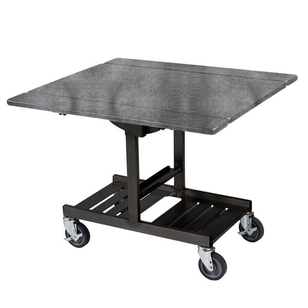 A black metal Geneva room service table with wheels.