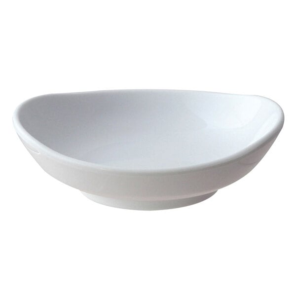 A white Thunder Group round melamine saucer with a white background.
