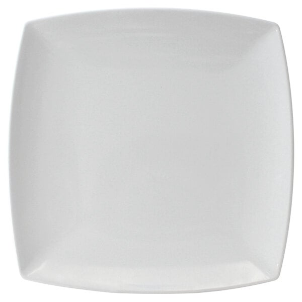 A white square Thunder Group melamine plate with a small white rim.