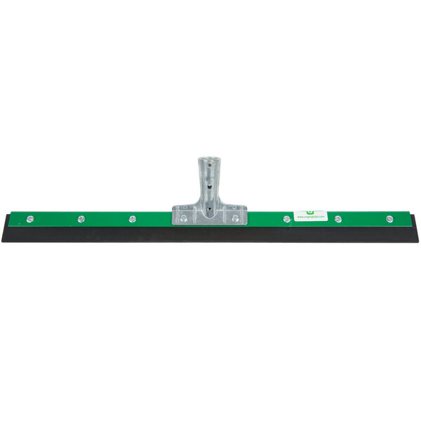 A green and black Unger AquaDozer floor squeegee with a metal frame and rubber blade.