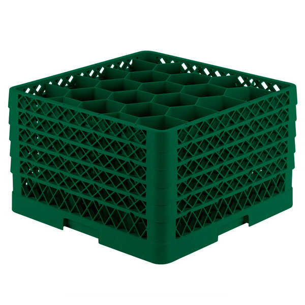 A green Vollrath Traex rack for 20 glasses.