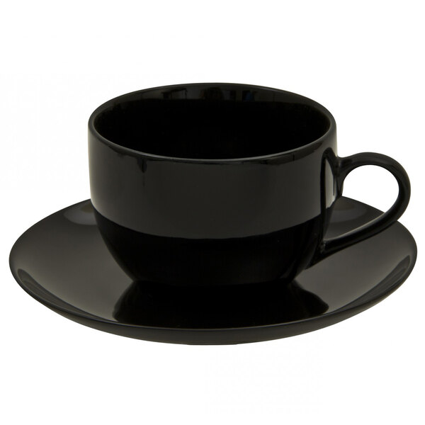 A 10 Strawberry Street black porcelain cup and saucer.