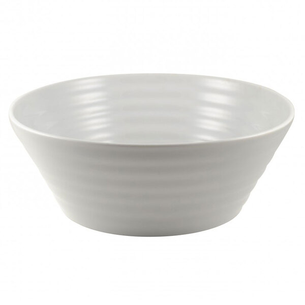 A white Swing porcelain serving bowl with a curved edge.