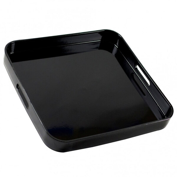 A black square 10 Strawberry Street lacquer tray with handles.