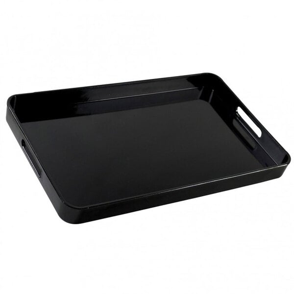 A black rectangular 10 Strawberry Street lacquer serving tray with handles.