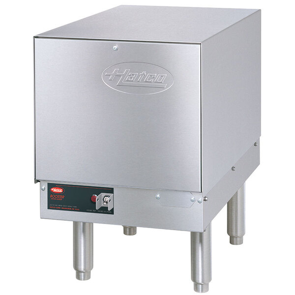 A silver square stainless steel box with a black label reading "Hatco C-17 Compact Booster Water Heater"