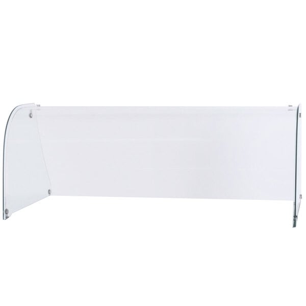 A clear curved glass shield with a metal frame.