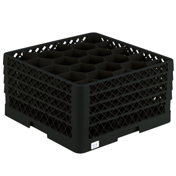 A Vollrath Traex black plastic glass rack with 20 compartments.