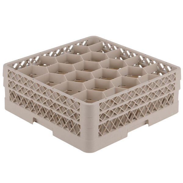 A beige plastic Vollrath Traex glass rack with six compartments.