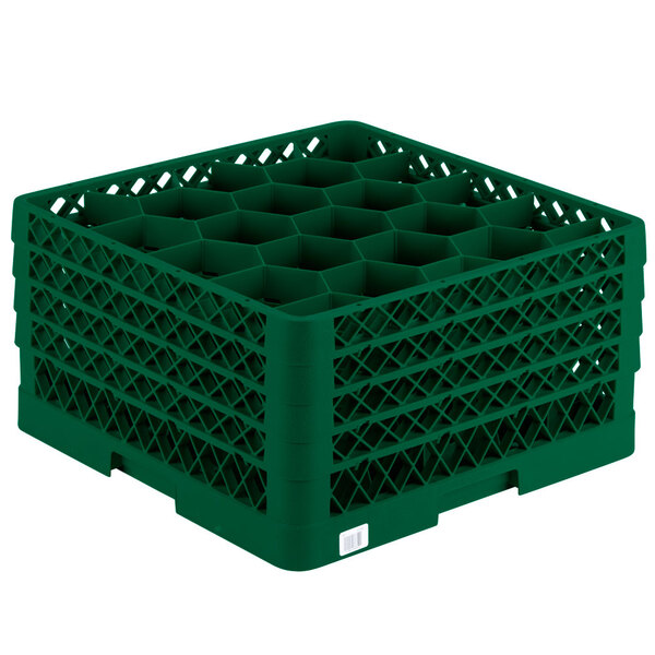 A green plastic Vollrath Traex glass rack with open rack extender.