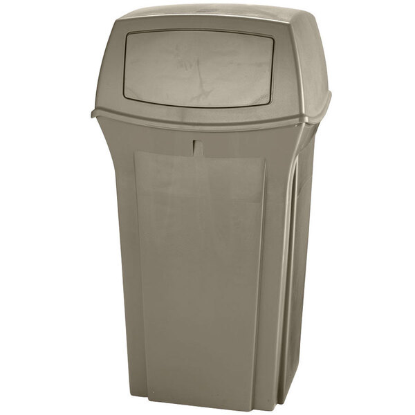 A grey Rubbermaid Ranger outdoor trash container with 2 doors.