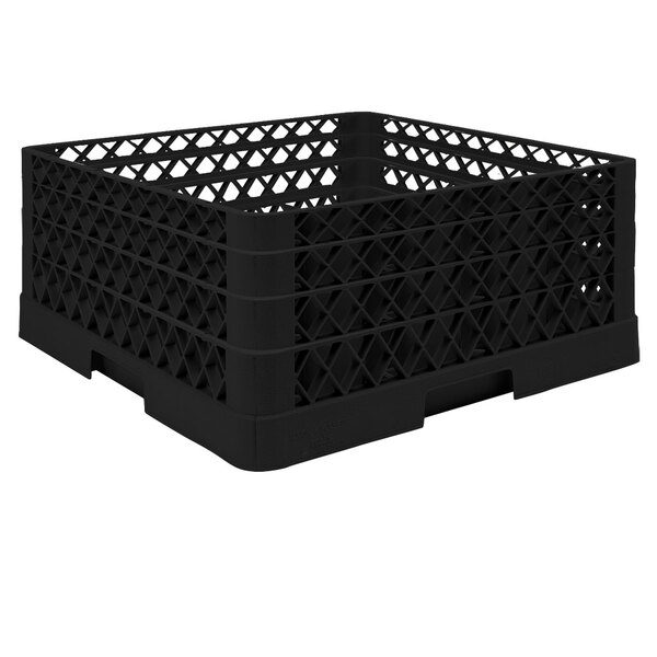 A black plastic Vollrath glass rack with lattice design.