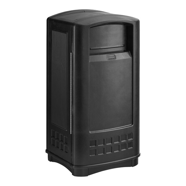 Rubbermaid FG9P9000BLA Plaza Black Square Junior Container with Side Opening Door 35 Gallon