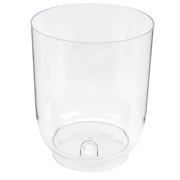 A clear plastic container with a hole.