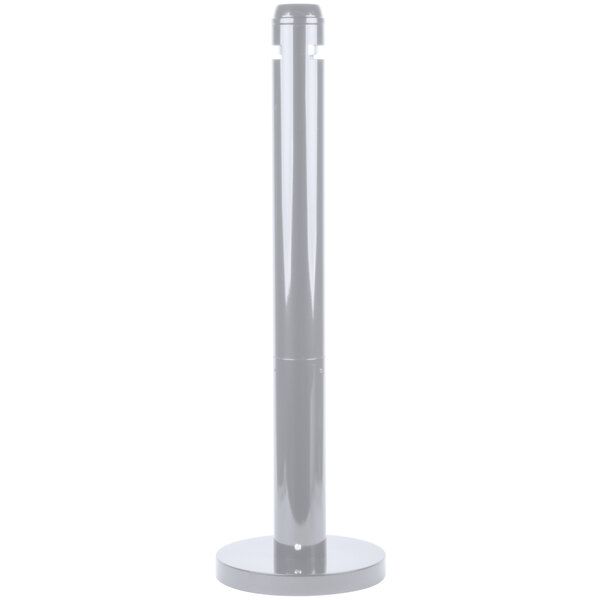 A white cylindrical Rubbermaid cigarette receptacle with a round base.