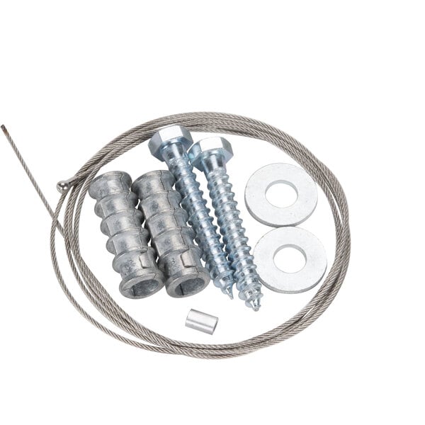 A Rubbermaid Fastener and Stainless Steel Cable Security Kit with screws and bolts.