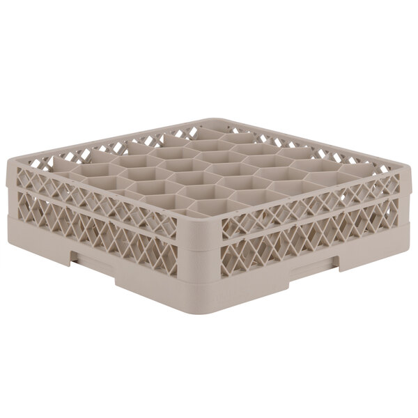 A beige Vollrath Traex glass rack with a grid pattern.