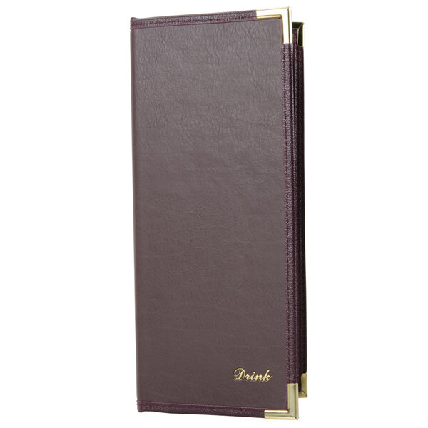 A brown leather Menu Solutions Royal Select Series menu cover.