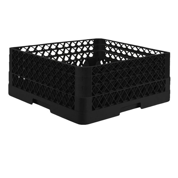 A black plastic Vollrath Traex glass rack with open rack extender on top.