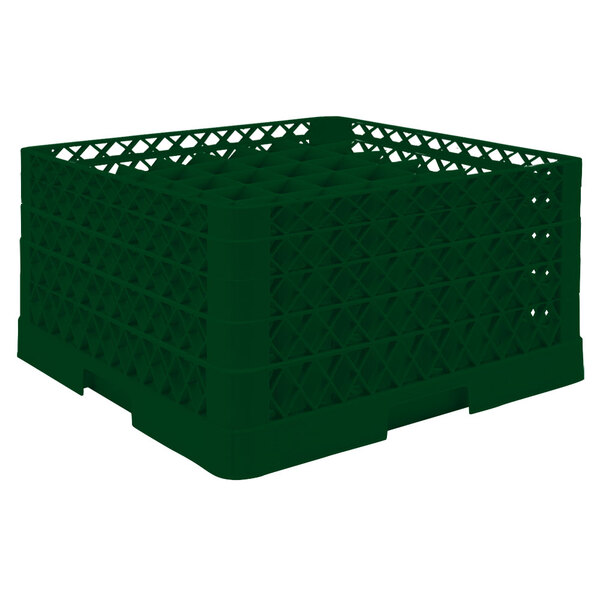A Vollrath green plastic glass rack with grids.