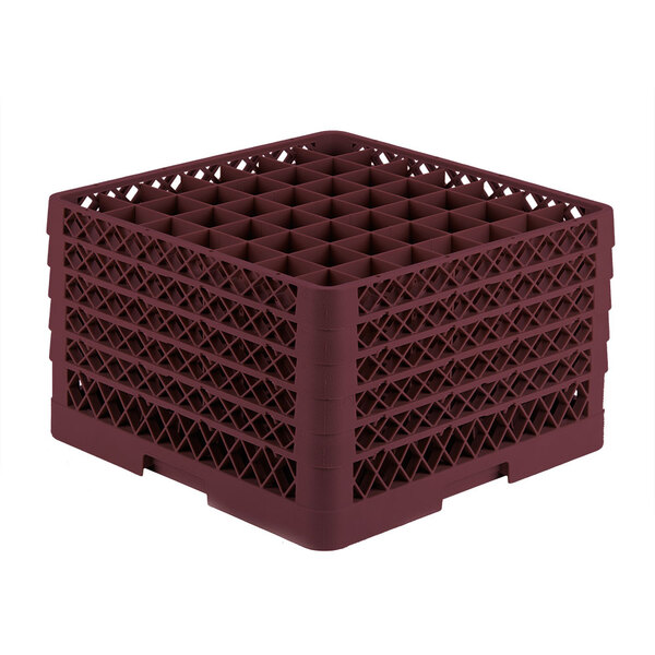 A burgundy Vollrath glass rack with open extender on top.