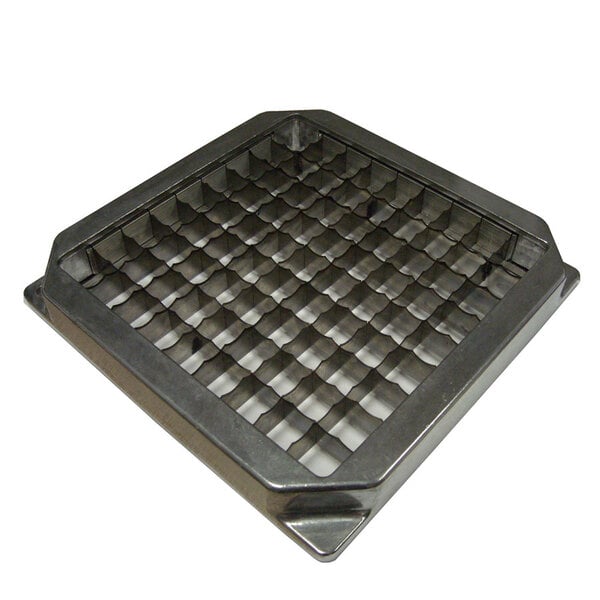 A metal grid with square holes.